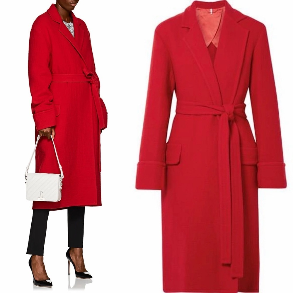 Helmut Lang Belted Blanket Coat Wool Siren Red Size Small EUC‎